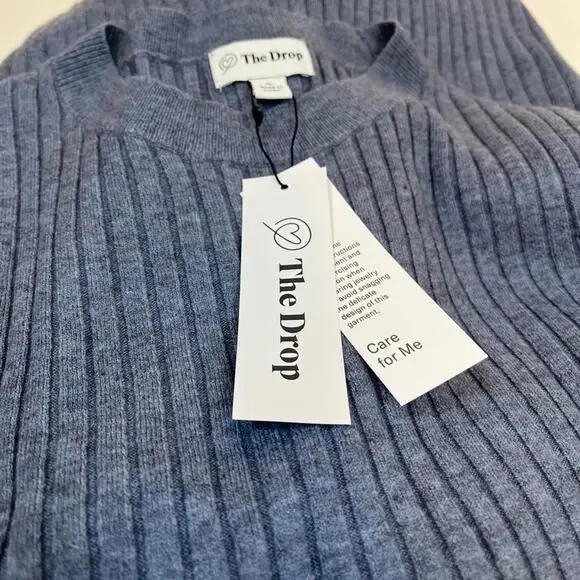 THE DROP🩶RIBBED LONG-SLEEVE KNIT MIDI DRESS – Cozy Chic in Heathered Blue-Gray - Picture 5 of 6